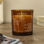 Personalised June Birth Flower Design Scented Amber Glass Jar Candle - Image 4
