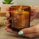 Personalised July Birth Flower Design Scented Amber Glass Jar Candle - Image 2