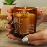 Personalised September Birth Flower Design Scented Amber Glass Jar Candle - Image 2