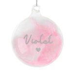 Personalised Silver Name & Heart Motif Pink Feather Glass Christmas Bauble - Image 5