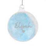 Personalised Silver Name & Heart Motif Blue Feather Glass Christmas Bauble - Image 5