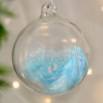 Personalised Silver Name & Footprints Motif Blue Feather Glass Christmas Bauble - Image 3