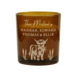 Personalised Engraved Highland Cow Design Scented Amber Glass Jar Candle - Image 6