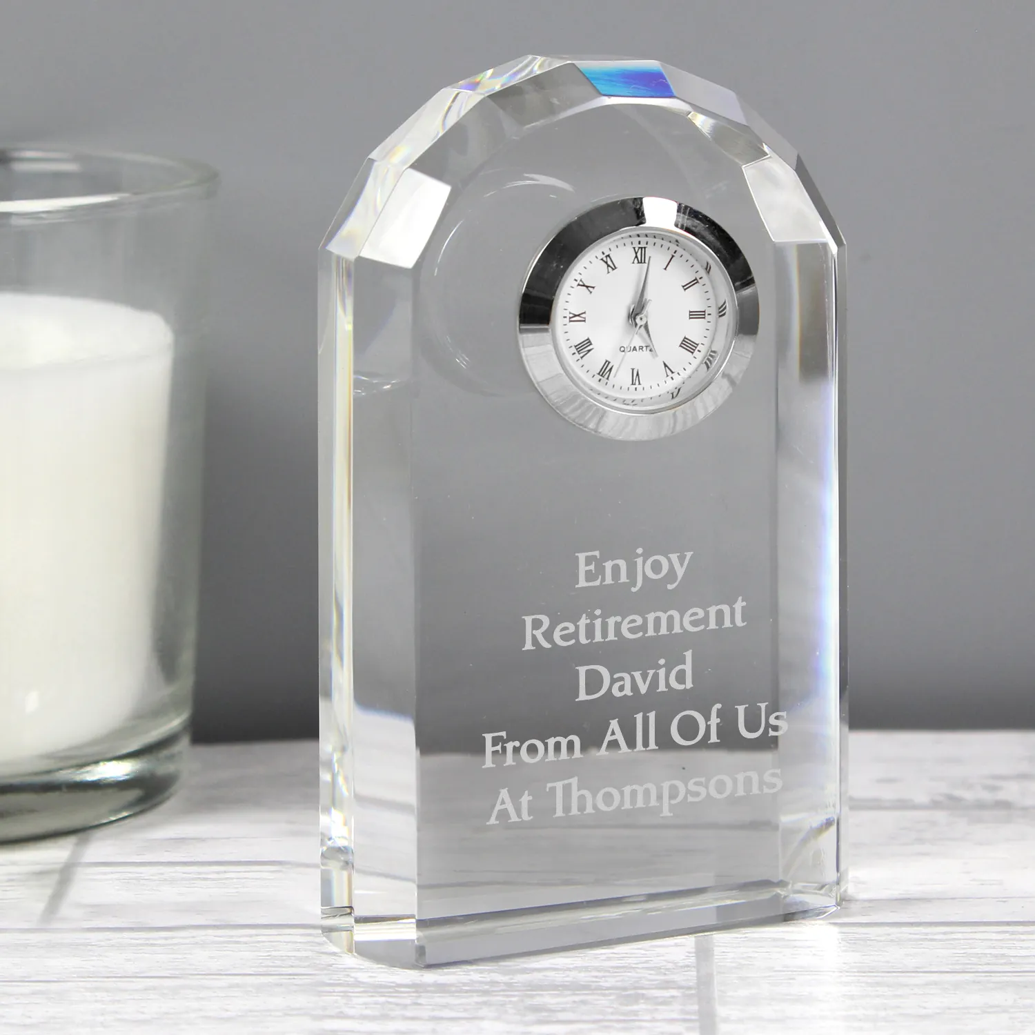 P010832 Personalised Any Message Crystal Glass Mantel Clock 2 Personalised Any Message Crystal Glass Mantel Clock - Image 1