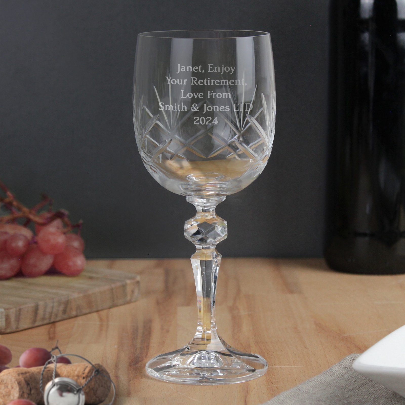 P010858 Personalised Any Message Cut Crystal Wine Glass Personalised Any Message Cut Crystal Wine Glass - Image 1