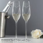 Personalised Hand Cut Heart Diamante Pair of Glass Champagne Flutes & Gift Box - Image 2