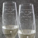Personalised Hand Cut Heart Diamante Pair of Glass Champagne Flutes & Gift Box - Image 2