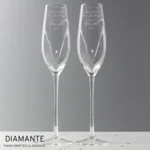 Personalised Hand Cut Heart Diamante Pair of Glass Champagne Flutes & Gift Box - Image 3