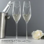 Personalised Hand Cut Heart Diamante Pair of Glass Champagne Flutes & Gift Box - Image 4