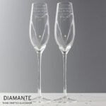 Personalised Hand Cut Heart Diamante Pair of Glass Champagne Flutes & Gift Box - Image 5