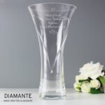 Personalised Any Message Large Hand Cut Little Hearts Motif Diamante Glass Vase - Image 2
