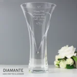 Personalised Any Message Large Hand Cut Little Hearts Motif Diamante Glass Vase - Image 2
