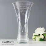 Personalised Any Message Large Hand Cut Little Hearts Motif Diamante Glass Vase - Image 3