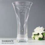 Personalised Any Message Large Hand Cut Little Hearts Motif Diamante Glass Vase - Image 4