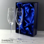 Personalised Hand Cut Little Hearts Motif Pair of Glass Champagne Flutes + Gift Box