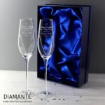 Personalised Hand Cut Little Hearts Motif Pair of Glass Champagne Flutes + Gift Box - Image 2