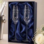 Personalised Little Hearts Motif Hand Cut Pair of Glass Champagne Flutes + Gift Box - Image 3
