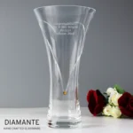 Personalised Any Message Large Hand Cut Gold Diamante Heart Glass Vase