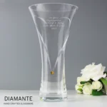 Personalised Any Message Large Hand Cut Gold Diamante Heart Glass Vase - Image 2