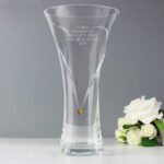 Personalised Any Message Large Hand Cut Gold Diamond Effect Heart Glass Vase