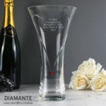 Personalised Any Message Large Hand Cut Ruby Diamante Heart Glass Vase - Image 3