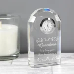 Personalised Any Message Hearts & Swirls Design Crystal Glass Mantel Clock - Image 2