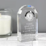 Personalised 'Time Spent With Family' Crystal Glass Mantel Clock