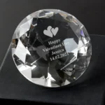 Personalised Any Message Heart Motif Diamond Design Glass Paperweight