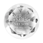 Personalised 'Mr And Mrs' Hearts Motif Diamond Design Glass Paperweight - Image 3