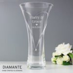 Personalised Any Message Heart Motif Large Hand Cut Diamante Heart Glass Vase