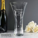 Personalised Any Message Heart Motif Large Hand Cut Diamante Heart Glass Vase - Image 2