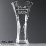 Personalised 'Gold Anniversary' Large Hand Cut Diamante Heart Glass Vase - Image 2