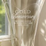 Personalised 'Gold Anniversary' Large Hand Cut Diamond Effect Heart Glass Vase - Image 2