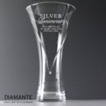 Personalised 'Silver Anniversary' Large Hand Cut Diamante Heart Glass Vase - Image 2