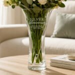 Personalised 'Silver Anniversary' Large Hand Cut Diamond Effect Heart Glass Vase