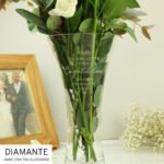 Personalised Any Message Botanical Design Hand Cut Diamante Heart Glass Vase - Image 4