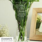 Personalised Any Message Botanical Design Hand Cut Diamante Heart Glass Vase - Image 5