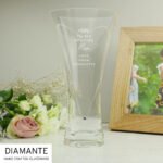 Personalised Any Message Botanical Design Hand Cut Diamante Heart Glass Vase - Image 6