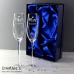 Personalised Hand Cut 'Mr & Mrs' Heart Motif Pair of Glass Champagne Flutes + Gift Box - Image 2
