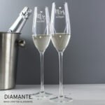 Personalised Hand Cut 'Mr & Mrs' Heart Motif Pair of Glass Champagne Flutes + Gift Box - Image 4