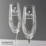 Personalised Hand Cut 'Mr & Mrs' Heart Motif Pair of Glass Champagne Flutes + Gift Box - Image 5