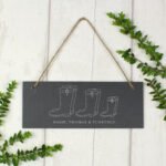 Personalised Welly Boot Design Family of Three Hanging Slate Plaque