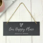 Personalised 'Our Happy Place' Hanging Slate Plaque - Image 2