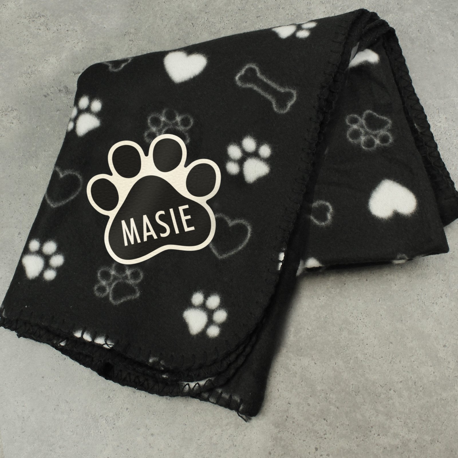 P011003 Personalised Dog Paw Print & Hearts Design Fleece Blanket Personalised Dog Paw Print & Hearts Design Fleece Blanket - Image 1