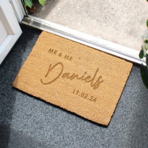 P011018 Personalised Any Message Couples Rectangle Coir Indoor Doormat 2