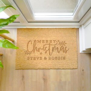 P011019 Personalised 'Merry Christmas' Rectangle Coir Indoor Doormat