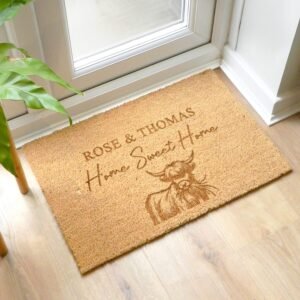 P011023 Personalised Highland Cow Design 'Home Sweet Home' Coir Doormat 2