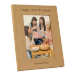 Personalised Any Message 5x7 Portrait Oak Finish Photo Frame - Image 4