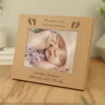 Personalised Baby Feet Motif 7x5 Landscape Oak Finish Photo Frame