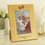 Personalised Pet Paw Prints Motif 4x6 Portrait Oak Finish Photo Frame